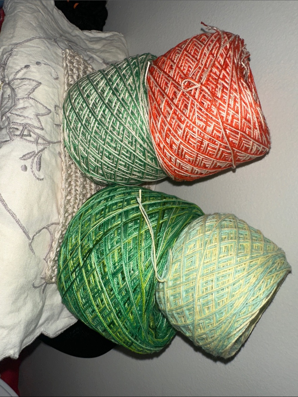 Variegated Green & Orange Cotton Yarn Balls - bundle